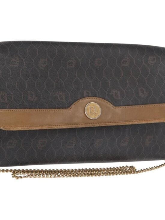 Christian Dior Handbags - Authentic Christian Dior Honeycomb Canvas Chain Shoulder Bag PVC Black Gold
